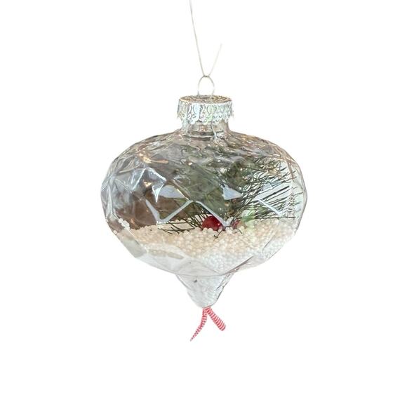 8- 3.5” Plastic Clear Teardrop Christmas Tree ornaments Berries Pine Snow Decor - Picture 5 of 6